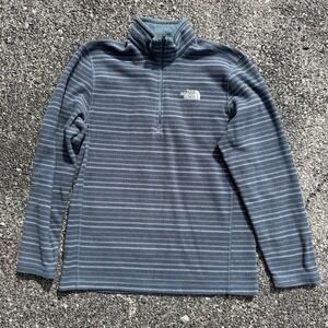The North Face Fleece Mens Medium Gray Striped Long Sleeve Pullover 1/4 Zip